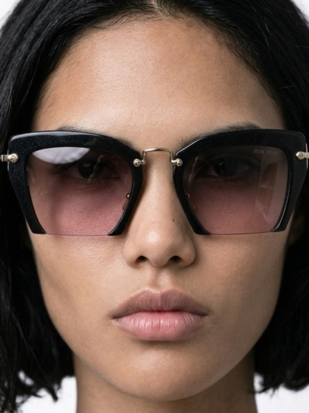Miu Miu SMU 10Q 1BO-4M2 Matte Black Rose Gold Authentic Sunglasses